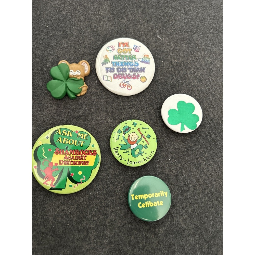 Vintage BUTTON PINBACKS Pin‎ Lot of 6 St Patrick's Etc Humor